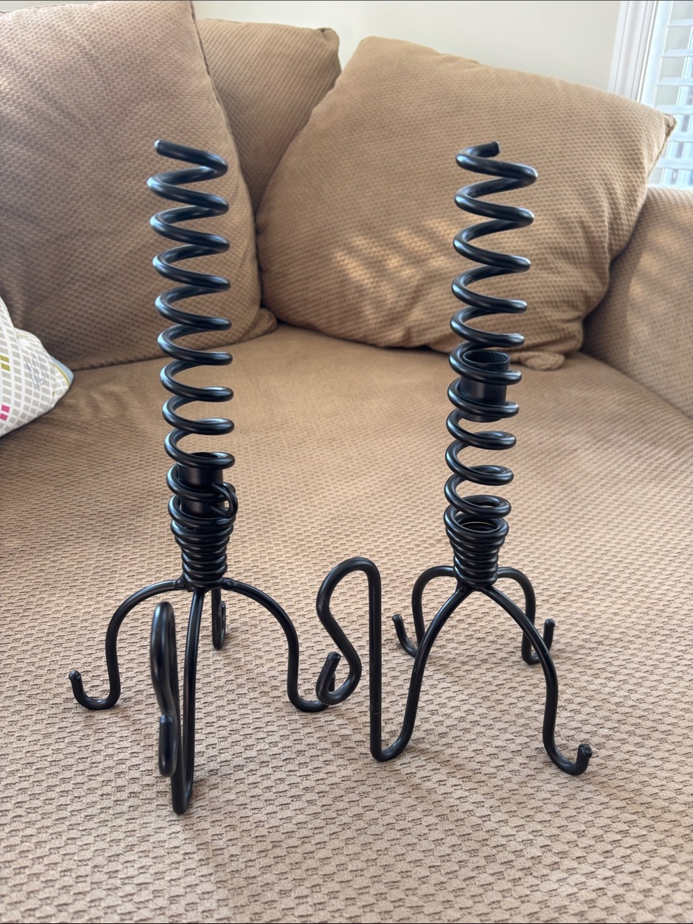 Set of 2 Black Spiral Metal Candle Holders